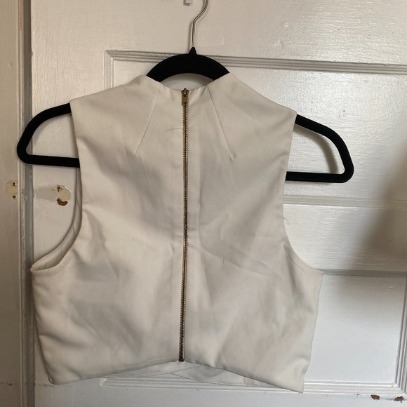 TopShop White crop top with gold zipper in back - Picture 1 of 5